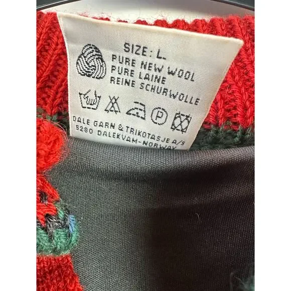 Dale Of Norway Pure Wool Lined Heavyweight Sweater Red Nordic Print Clasp Large - Picture 8 of 16